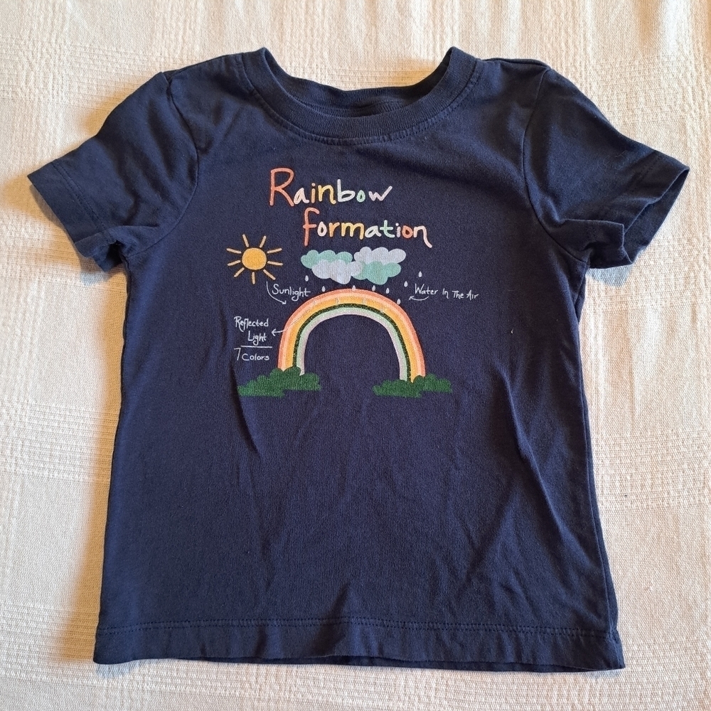 Hanna Andersson girls size 90 or 3T blue short sleeve shirt, rainbow